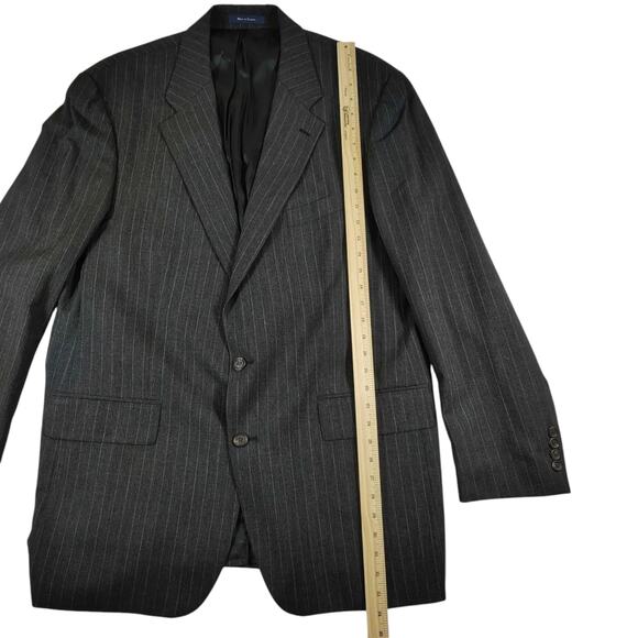 VTG CHAPS Ralph Lauren Men's 2 Piece Suit Dark gray Pin striped -Size: 46L / 42W - Picture 9 of 16